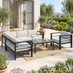 Outsunny 5-Piece Garden Corner Sofa Set with Cushions, 6 Seater Aluminium Garden Furniture Set with Coffee Table, Light Grey - thumbnail 9