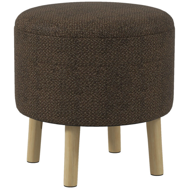HOMCOM Linen Fabric Ottoman Stool with Storage, Round Upholstered Foot Stool with Padded Seat, Wood Legs, Cream White. - Aosom UK - image 1