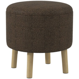 HOMCOM Linen Fabric Ottoman Stool with Storage, Round Upholstered Foot Stool with Padded Seat, Wood Legs, Cream White. - Aosom UK