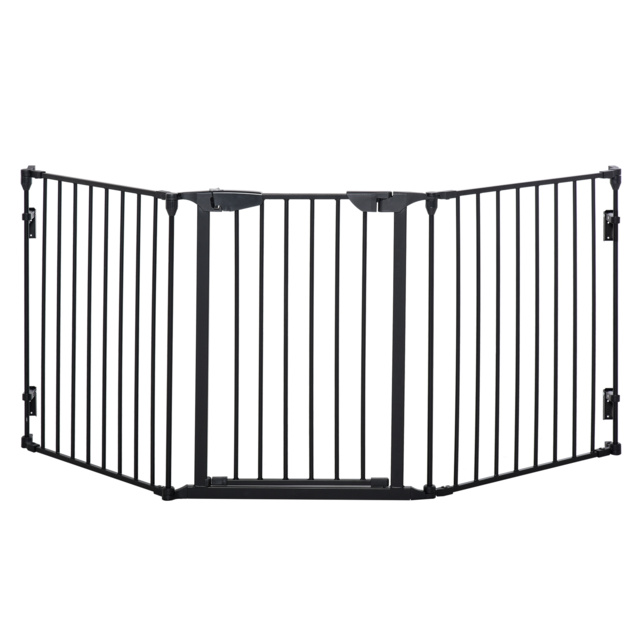PawHut 3-Panel Metal Pet Gate: Safety Fence for Dogs with Walk Through Door & Auto Close Lock, Room Divider, Black - Aosom UK - image 1