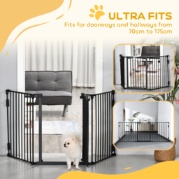 PawHut 3-Panel Metal Pet Gate: Safety Fence for Dogs with Walk Through Door & Auto Close Lock, Room Divider, Black - Aosom UK - thumbnail 8