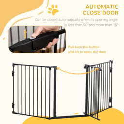 PawHut 3-Panel Metal Pet Gate: Safety Fence for Dogs with Walk Through Door & Auto Close Lock, Room Divider, Black - Aosom UK - thumbnail 6