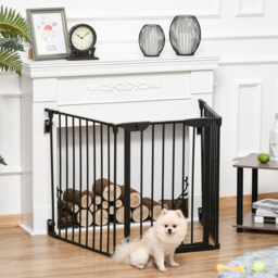 PawHut 3-Panel Metal Pet Gate: Safety Fence for Dogs with Walk Through Door & Auto Close Lock, Room Divider, Black - Aosom UK - thumbnail 2