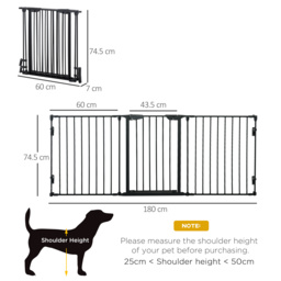 PawHut 3-Panel Metal Pet Gate: Safety Fence for Dogs with Walk Through Door & Auto Close Lock, Room Divider, Black - Aosom UK - thumbnail 3