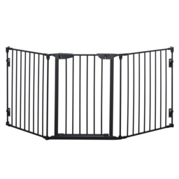 PawHut 3-Panel Metal Pet Gate: Safety Fence for Dogs with Walk Through Door & Auto Close Lock, Room Divider, Black - Aosom UK - thumbnail 1