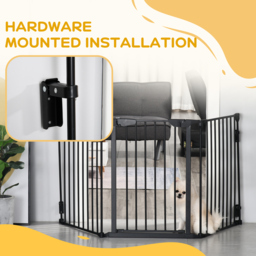 PawHut 3-Panel Metal Pet Gate: Safety Fence for Dogs with Walk Through Door & Auto Close Lock, Room Divider, Black - Aosom UK - thumbnail 9