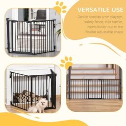 PawHut 3-Panel Metal Pet Gate: Safety Fence for Dogs with Walk Through Door & Auto Close Lock, Room Divider, Black - Aosom UK - thumbnail 4