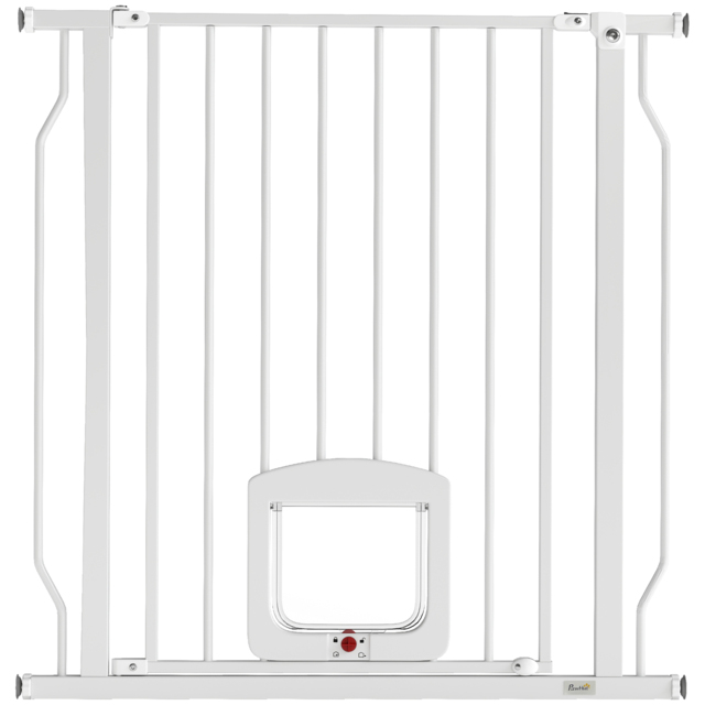 PawHut Adjustable Pet Gate with Cat Door, Pressure Fit Barrier for Doorway and Hallway, 75-85 cm, White - image 1