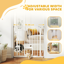 PawHut Adjustable Pet Gate with Cat Door, Pressure Fit Barrier for Doorway and Hallway, 75-85 cm, White - thumbnail 4