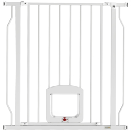 PawHut Adjustable Pet Gate with Cat Door, Pressure Fit Barrier for Doorway and Hallway, 75-85 cm, White - thumbnail 1