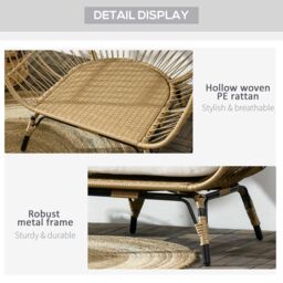 Outsunny PE Rattan Outdoor Egg Chair, Round Wicker Weave Teardrop Chair with Thick Padded Cushions for Sunroom, Garden, Khaki - thumbnail 7