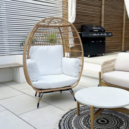 Outsunny PE Rattan Outdoor Egg Chair, Round Wicker Weave Teardrop Chair with Thick Padded Cushions for Sunroom, Garden, Khaki - thumbnail 8