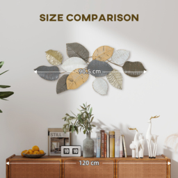 HOMCOM Metal Wall Art, Modern Hanging Wall Decor with Unique Leaf Design for Living Room Bedroom Entryway - thumbnail 7