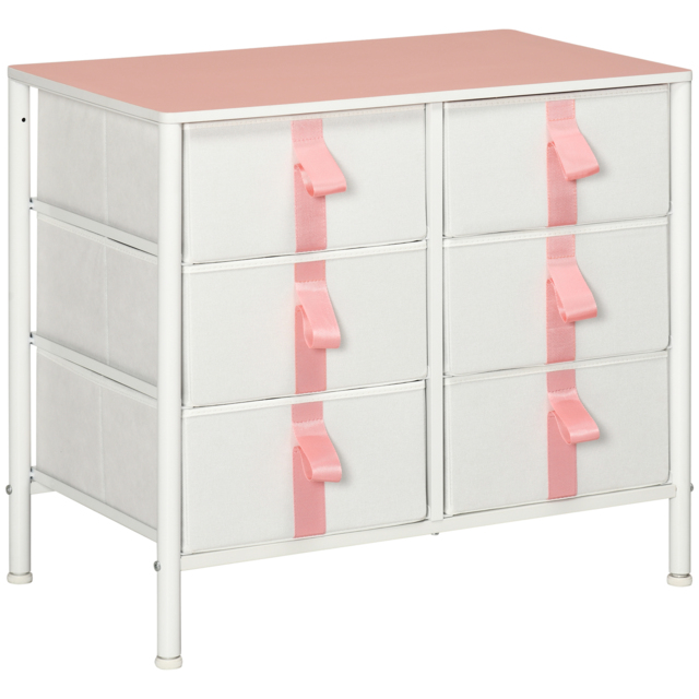HOMCOM Storage Chest with 6 Fabric Drawers, Metal Frame Dresser with Wooden Top, Organiser for Bedroom or Nursery, Pink - Aosom UK - image 1