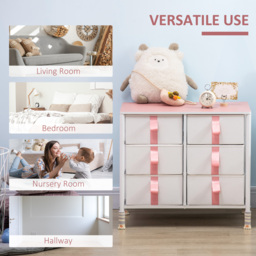 HOMCOM Storage Chest with 6 Fabric Drawers, Metal Frame Dresser with Wooden Top, Organiser for Bedroom or Nursery, Pink - Aosom UK - thumbnail 6