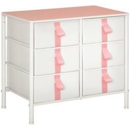 HOMCOM Storage Chest with 6 Fabric Drawers, Metal Frame Dresser with Wooden Top, Organiser for Bedroom or Nursery, Pink - Aosom UK