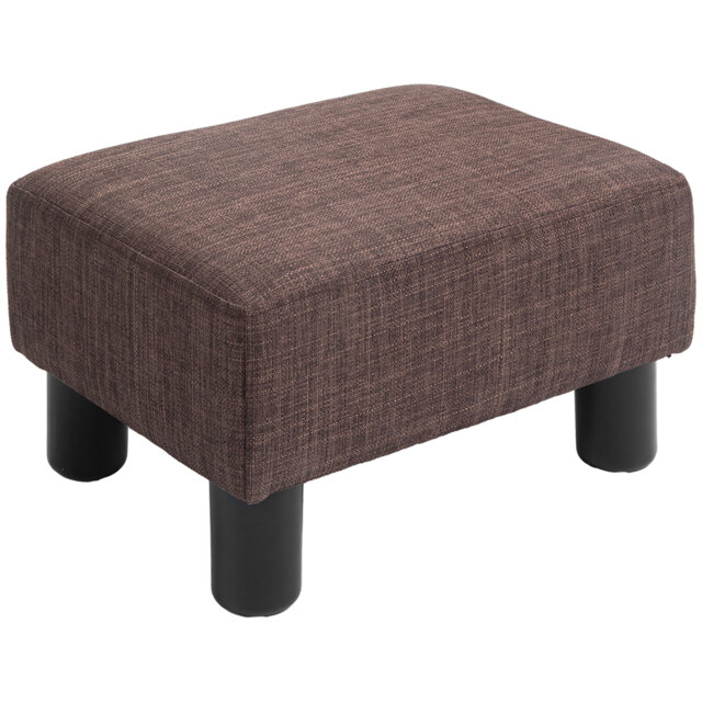 HOMCOM Compact Linen Fabric Ottoman, Modern Footstool Cube with Durable Plastic Legs, Living Room, Brown - Aosom UK - image 1
