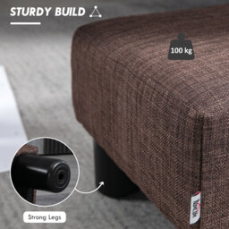 HOMCOM Compact Linen Fabric Ottoman, Modern Footstool Cube with Durable Plastic Legs, Living Room, Brown - Aosom UK - thumbnail 5