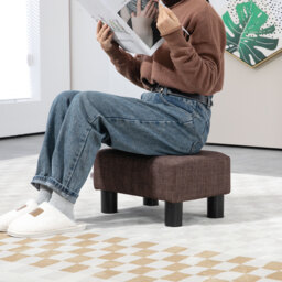 HOMCOM Compact Linen Fabric Ottoman, Modern Footstool Cube with Durable Plastic Legs, Living Room, Brown - Aosom UK - thumbnail 7