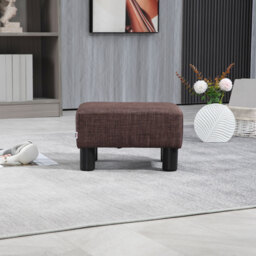 HOMCOM Compact Linen Fabric Ottoman, Modern Footstool Cube with Durable Plastic Legs, Living Room, Brown - Aosom UK - thumbnail 8