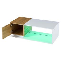 High-Gloss Coffee Table with Open Centre 2-Tier Storage and App-Controlled LED Strip, Desk for Living Room, 105L x 50W x 36H cm, White+Wood - Aosom UK - thumbnail 9