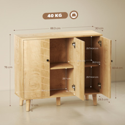 HOMCOM Vintage Sideboard with Chevron Doors and Pine Wood Legs for Living Room, Kitchen - Aosom UK - thumbnail 3