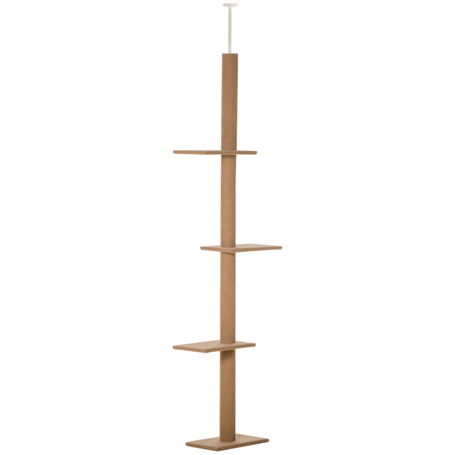 PawHut Floor to Ceiling Cat Tree, 260cm Tall with 3 Perches and Flannel Upholstery, Activity & Rest Tower, Brown - Aosom UK - image 1