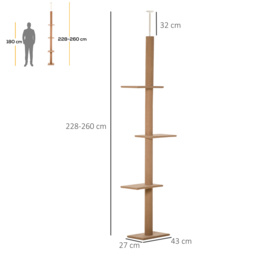 PawHut Floor to Ceiling Cat Tree, 260cm Tall with 3 Perches and Flannel Upholstery, Activity & Rest Tower, Brown - Aosom UK - thumbnail 3