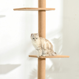 PawHut Floor to Ceiling Cat Tree, 260cm Tall with 3 Perches and Flannel Upholstery, Activity & Rest Tower, Brown - Aosom UK - thumbnail 8