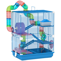 PawHut 5 Tier Hamster Cage Carrier Habitat w/ Exercise Wheels, Tunnel, Blue - thumbnail 1