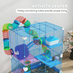 PawHut 5 Tier Hamster Cage Carrier Habitat w/ Exercise Wheels, Tunnel, Blue - thumbnail 4
