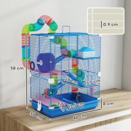 PawHut 5 Tier Hamster Cage Carrier Habitat w/ Exercise Wheels, Tunnel, Blue - thumbnail 3