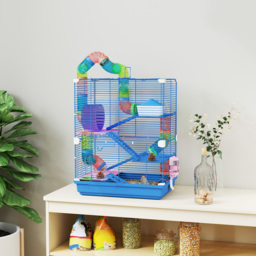 PawHut 5 Tier Hamster Cage Carrier Habitat w/ Exercise Wheels, Tunnel, Blue - thumbnail 2
