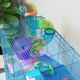 PawHut 5 Tier Hamster Cage Carrier Habitat w/ Exercise Wheels, Tunnel, Blue - thumbnail 9