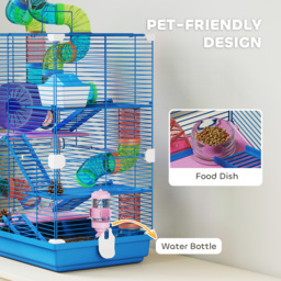 PawHut 5 Tier Hamster Cage Carrier Habitat w/ Exercise Wheels, Tunnel, Blue - thumbnail 5