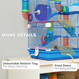PawHut 5 Tier Hamster Cage Carrier Habitat w/ Exercise Wheels, Tunnel, Blue - thumbnail 7