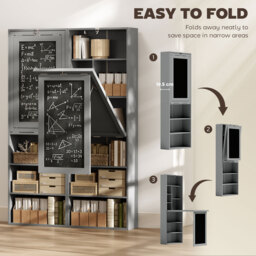 HOMCOM Fold-out Convertible Writing Desk Wall Mount Cabinet with Blackboard and Side Shelf Multi-Function Home Office Workstation, Grey - Aosom UK - thumbnail 4