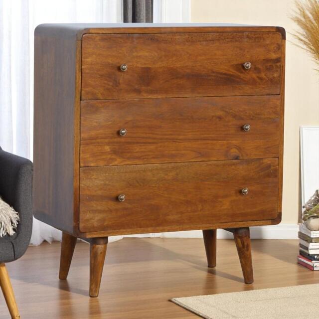 Wooden Chest of Drawers, 3-Drawers Storage Cabinet with Slim Tapered Leg for Bedroom, Brown - Aosom UK - image 1