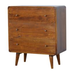 Wooden Chest of Drawers, 3-Drawers Storage Cabinet with Slim Tapered Leg for Bedroom, Brown - Aosom UK - thumbnail 6