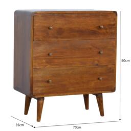 Wooden Chest of Drawers, 3-Drawers Storage Cabinet with Slim Tapered Leg for Bedroom, Brown - Aosom UK - thumbnail 3