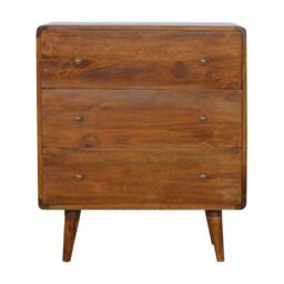 Wooden Chest of Drawers, 3-Drawers Storage Cabinet with Slim Tapered Leg for Bedroom, Brown - Aosom UK - thumbnail 2