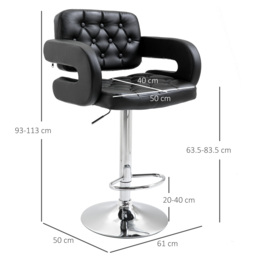 HOMCOM Bar Stool with Back & Footrest, PU Leather Swivel Barstool, Height Adjustable for Kitchen Island, Home Pub, Black - Aosom UK - thumbnail 3