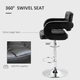 HOMCOM Bar Stool with Back & Footrest, PU Leather Swivel Barstool, Height Adjustable for Kitchen Island, Home Pub, Black - Aosom UK - thumbnail 5