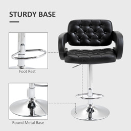 HOMCOM Bar Stool with Back & Footrest, PU Leather Swivel Barstool, Height Adjustable for Kitchen Island, Home Pub, Black - Aosom UK - thumbnail 6
