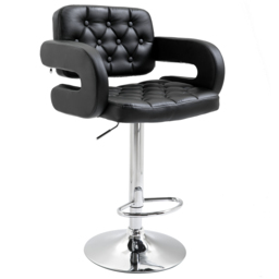 HOMCOM Bar Stool with Back & Footrest, PU Leather Swivel Barstool, Height Adjustable for Kitchen Island, Home Pub, Black - Aosom UK