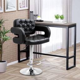HOMCOM Bar Stool with Back & Footrest, PU Leather Swivel Barstool, Height Adjustable for Kitchen Island, Home Pub, Black - Aosom UK - thumbnail 2