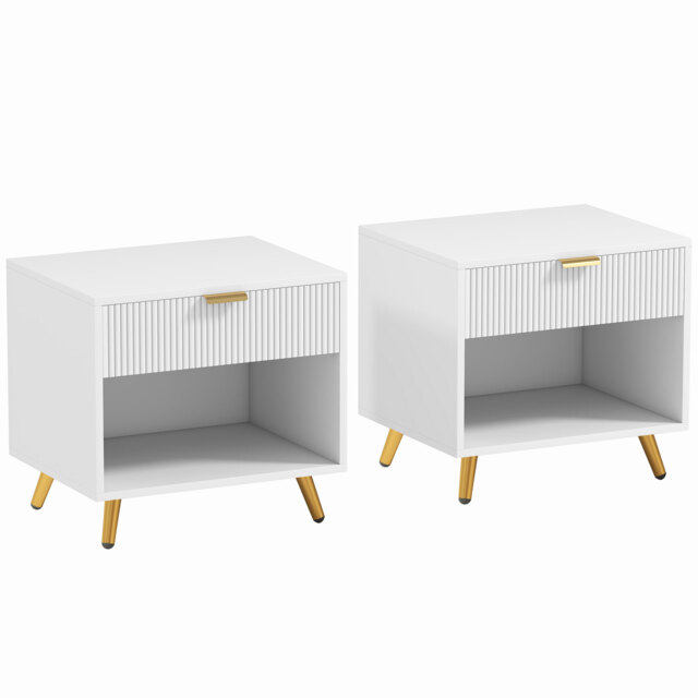 HOMCOM Bedside Tables Set of 2, Bedside Cabinets With Drawer and Open Compartment, Nightstands With Handle for Bedroom, Living Room, White - image 1