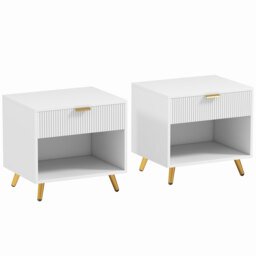 HOMCOM Bedside Tables Set of 2, Bedside Cabinets With Drawer and Open Compartment, Nightstands With Handle for Bedroom, Living Room, White - thumbnail 1