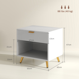HOMCOM Bedside Tables Set of 2, Bedside Cabinets With Drawer and Open Compartment, Nightstands With Handle for Bedroom, Living Room, White - thumbnail 3
