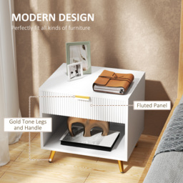 HOMCOM Bedside Tables Set of 2, Bedside Cabinets With Drawer and Open Compartment, Nightstands With Handle for Bedroom, Living Room, White - thumbnail 4